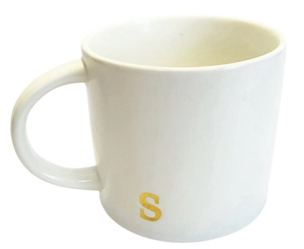 Collective Home “S” Monogram Off-White Gold Embossed Ceramic 15oz Coffee Mug Cup